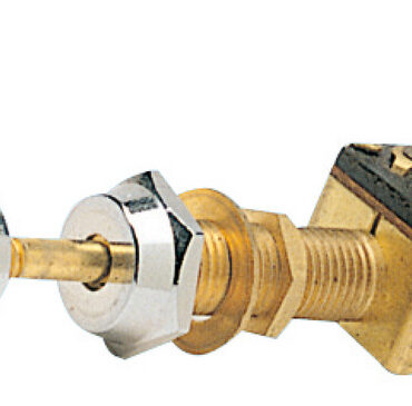 Caratteristiche: - a) corpo in ottone marino - b) contatti argentati - c) molla interna in bronzo - d) collo lungo (perno Ø 10x32 mm) per ogni applicazione - e) pomello cromato con simbologia