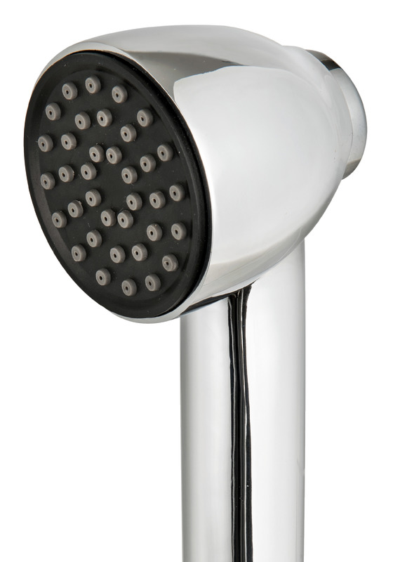 Vano doccia in acciaio inox AISI 316 con sportello autoreggente. Dotato di doccia Keji II Continuum Flow con testa maggiorata e boccola interna in gomma antivibrante.