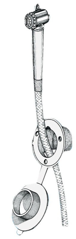 In ottone cromato con supporto ad incasso bianco in ASA UV resistente, completo di cappuccio in PVC bianco a tenuta stagna. Sporgenza interna 45 mm.