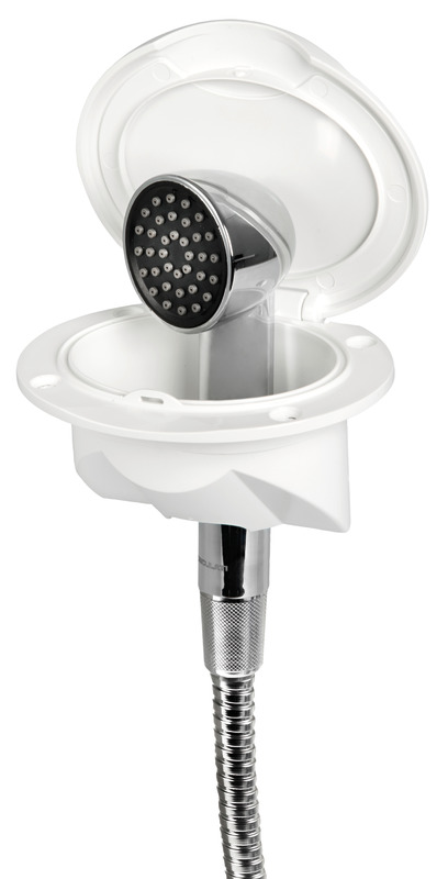 Vano con inserto in acciaio inox AISI 316. Inclinato a 45° per montaggio su piano orizzontale o verticale.Dotato di doccia Keji con testa maggiorata e spruzzatori anticalcare.