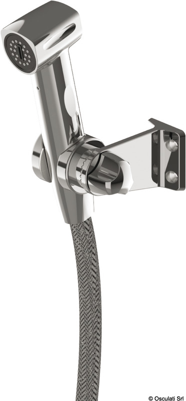 Supporto a parete con inclinazione regolabile, realizzato in acciaio inox 316 lucidato a specchio. Disponibile in versione universale e specifica per doccia Saturn.