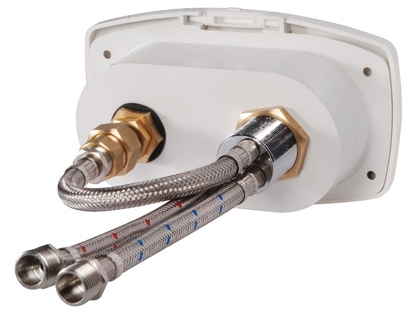 Presenta un connettore a scatto femmina (misure standard internazionali) + miscelatore acqua calda/fredda monocomando (17.051.00).