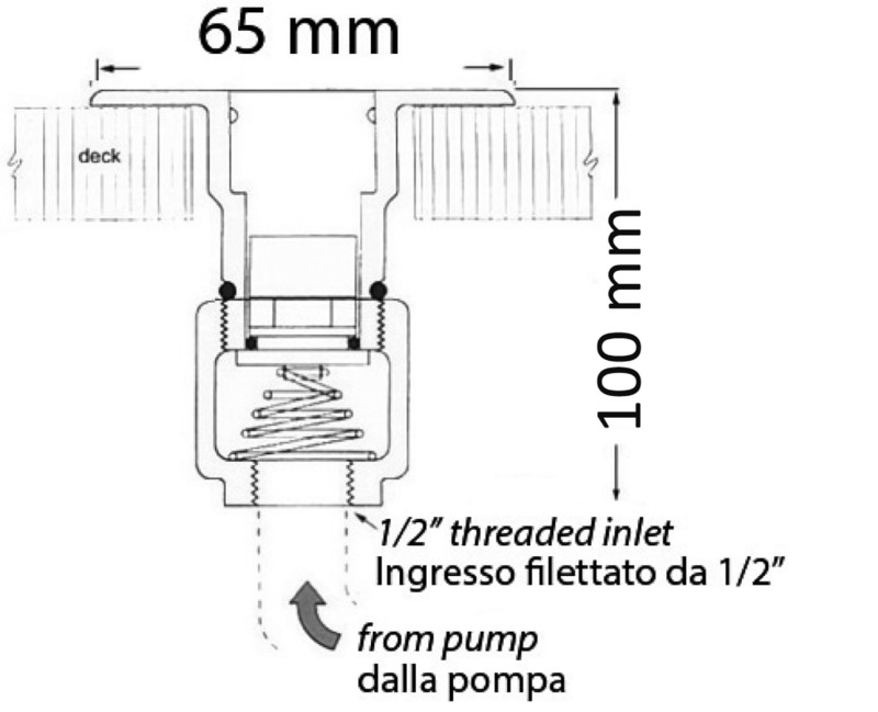 Il dispositivo si collega sotto coperta alle pompe Washdown o simili. Esso mantiene in pressione la pompa. Quando si innesta il raccordo a baionetta, collegato al tubo per il lavaggio, il dispositivo si apre automaticamente e fà partire la pompa. Tutto in acciaio inox. I terminali terminano con l'innesto rapido tipo giardinaggio (36.189.02).