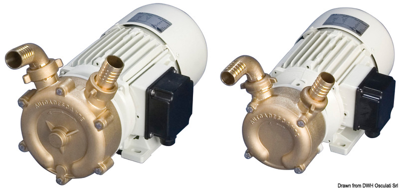 Girante in bronzo. Può girare a secco senza rovinarsi. Autoaspirante fino a 5/6 metri di profondità. Utilizzabile per travaso gasolio.
