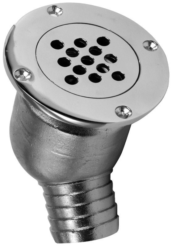 In acciaio inox 316; con sistema di non ritorno grazie ad una pallina interna che blocca eventuali riflussi. Griglia smontabile per pulizia.