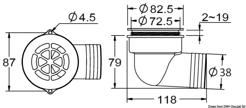 Corpo in fibra acetilica rinforzata. Testa in acciaio inox 316 e flap antireflusso.