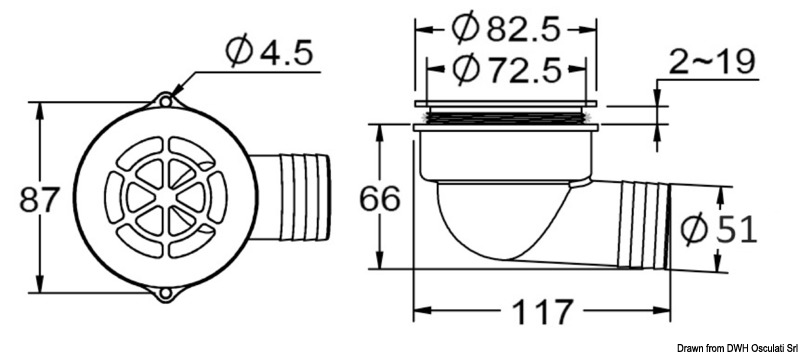 Corpo in fibra acetilica rinforzata. Testa in acciaio inox 316 e flap antireflusso.