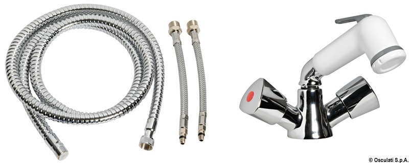 In ottone cromato con doccetta estraibile girevole a getto variabile.Linea moderna stilizzata con doccia bianca.Finitura estremamente curata.