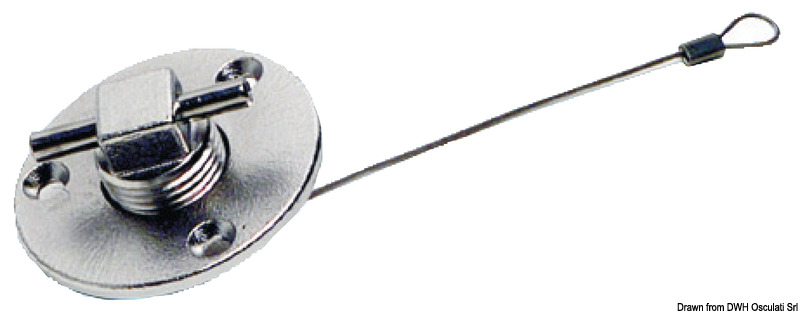 In acciaio inox AISI 316, completo di cavetto di sicurezza interno.