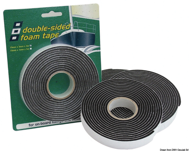 Formato da due facce adesive con interposto nastro in PVC espanso comprimibile. Ideale per fissaggio di superfici irregolari o per eliminare vibrazioni.
