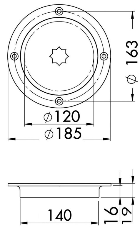 In acciaio inox AISI 316. Apertura a ¼ di giro tramite maniglia winch, non compresa. Il tappo rimane attaccato alla maniglia per facilitare il sollevamento.