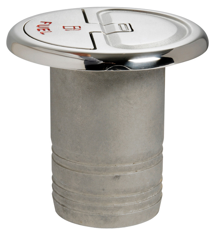 Caratteristiche tecniche: chiusura a scatto con rotazione 45°; sporgenza solo 7,7 mm; viti a scomparsa; cavetto inox di ritegno con molla; versioni fuel e diesel con attacco per cavo di massa; fabbricato in acciaio inox AISI 316 lucidato a specchio; simbologia a norme DIN.