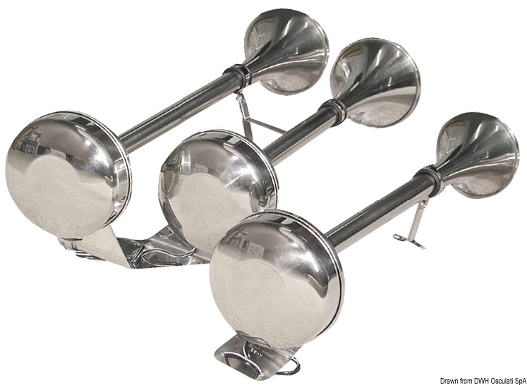 Corpo e corni in acciaio inox. Suono singolo o bitonale.