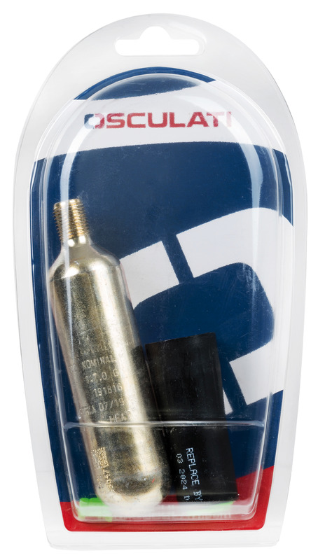 Bombola e kit ricambio valvole universali per giubbotti autogonfiabili.