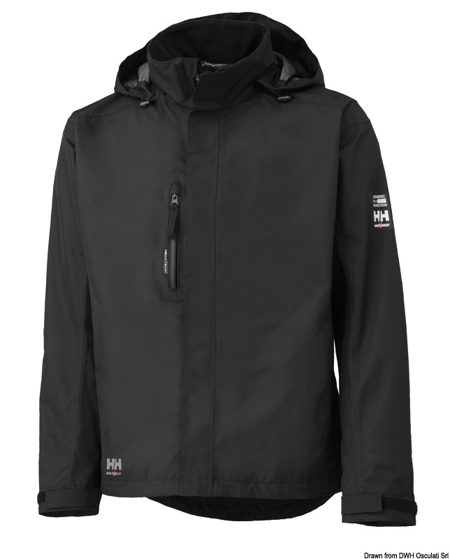 Classica giacca shell Helly Tech® impermeabile e traspirante, da indossare tutto l'anno. Abbinabile sia a felpe in pile che Primaloft.Impermeabile/Traspirante, 100% poliestere - 145 g/m². Costruzione con cuciture completamente nastrate. Cappuccio staccabile. Interno del colletto in poliestere spazzolato. Mentoniera. Spalle senza cuciture. Zip bidirezionale e chiusura a strappo. Tasca sul petto con zip idrorepellente. Due tasche sul davanti con zip. Polsini regolabili con chiusura a strappo. Cordoncino regolabile sul fondo con opzione a bottoni per maggiore sicurezza. Zip per accesso all'interno del capo per applicazioni logo. Passante Click-on nel bordo interno per accessori. Retro esteso per un comfort migliore, EN 343 3,3 .