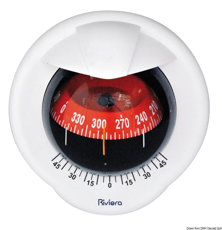Con cardano interno, inclinometro, illuminazione 12/24 V, divisione rosa 5°. Calotta posteriore e cover incluse.