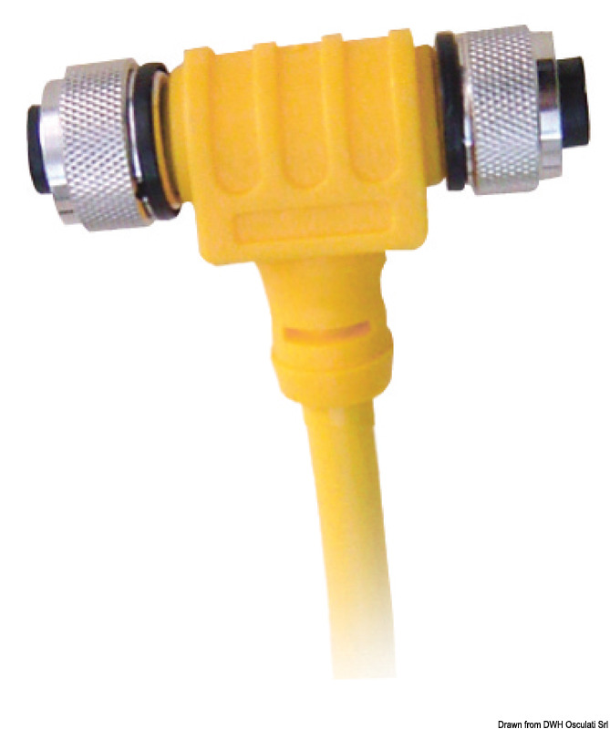 Serie cavi e connettori per creare rete NMEA 2000 di bordo. Connettori robusti, classificati IP68 per utilizzo in ambiente marino.