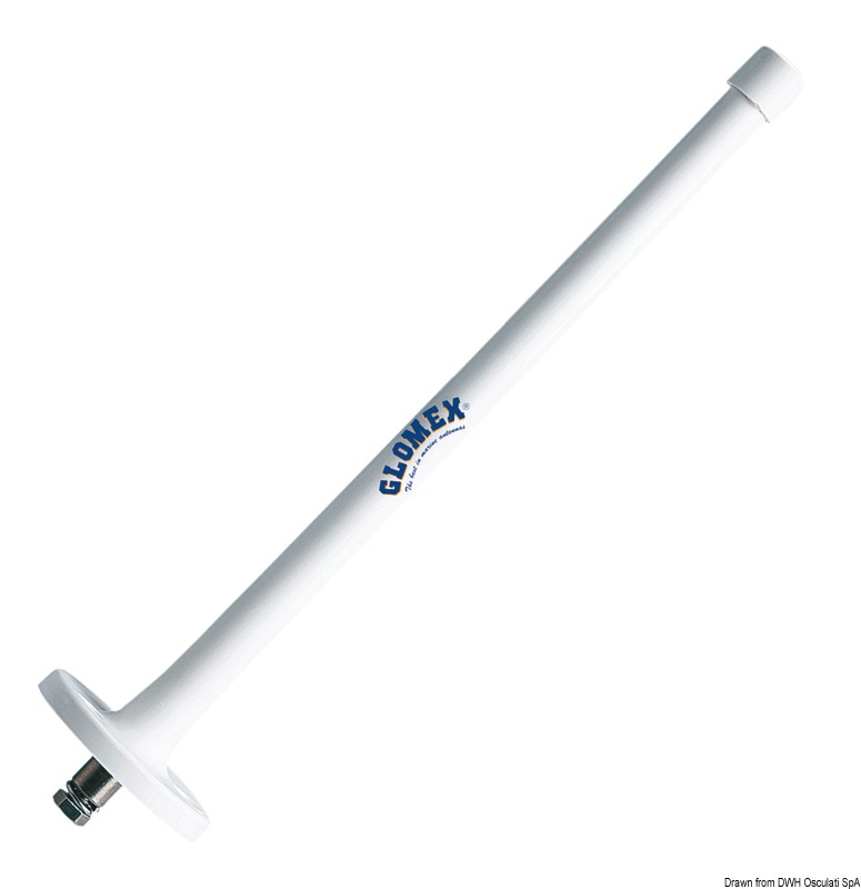 Impedenza 93 Ω, estremamente compatta e flessibile (lunghezza cm 30) è stata pensata come antenna di serie su scafi con predisposizione di impianto radio. Completa di base e di cavo da 3 metri, è in nylon anti UV.