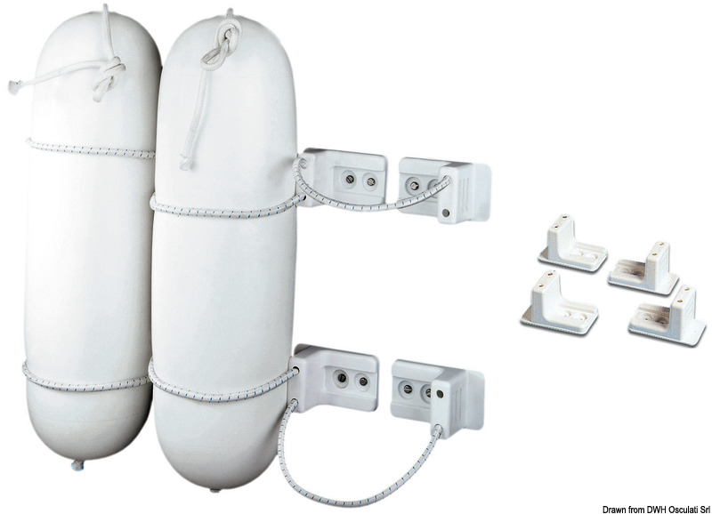 Quattro staffe in plastica bianca, universali. Da completare con cavo elastico tipo 63.173.06; 63.173.08.