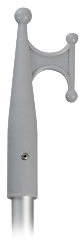 Gancio in nylon grigio, manico in alluminio anodizzato e doppia manopola di impugnatura.