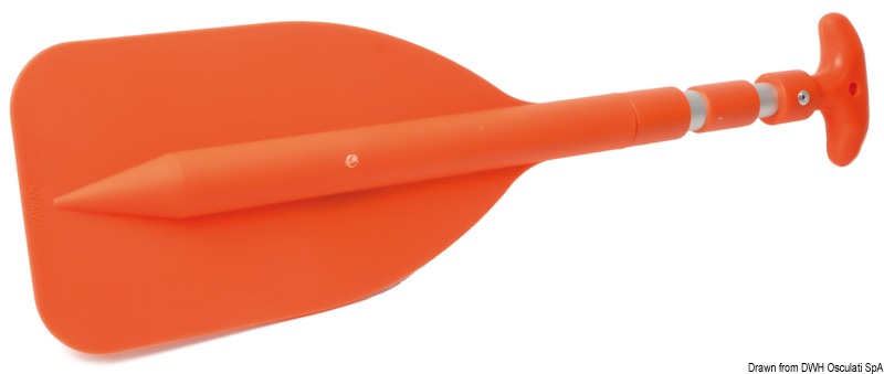 Pala ed impugnatura in plastica arancione ad alta visibilità, tubo in alluminio anodizzato. Particolarmente adatta per zattere di salvataggio e piccoli PRAM di servizio.