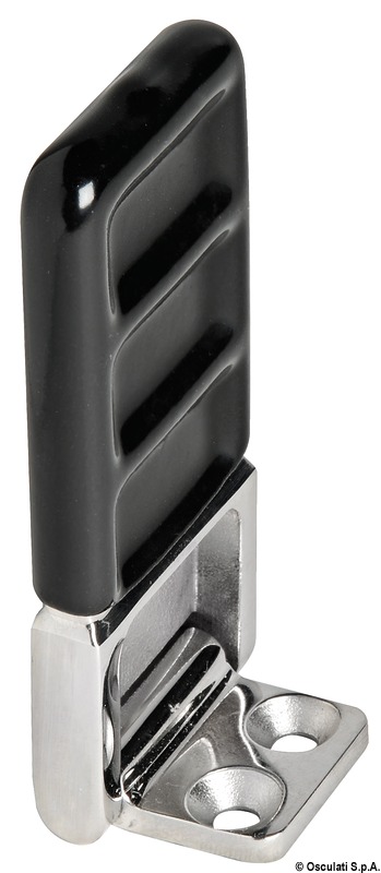 Acciaio inox AISI 316 lucidato a specchio con la parte che funge da fermo rivestita in plastica anti-vibrazione.