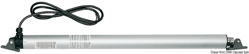 Corpo Ø 48 mm, spinta massima singolo attuatore 120 kg. Apertura di emergenza manuale, sistema elettronico che, in caso di montaggio in coppia o in numero superiore bilancia i giri motore per avere un sollevamento sincrono, velocità 17 mm/sec. Con corpo in alluminio e stelo telescopico inox, impermeabile IP65. Apertura totale o parziale del portellone in tutte le posizioni volute.