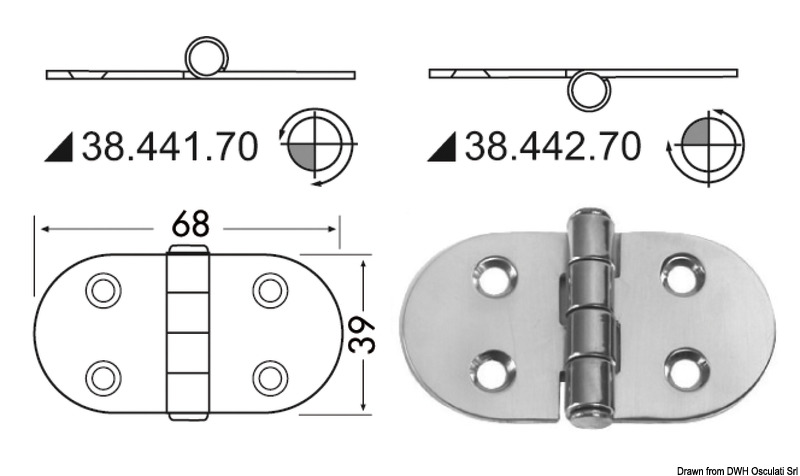 In acciaio inox, lucidate a specchio, con smorzamento delle vibrazioni tramite asse centrale frenato.
