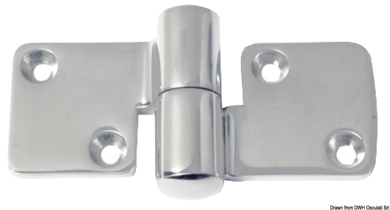 Cerniera in acciaio inox AISI 316 fusa e lucidata a specchio per porte e cofani amovibili, con finitura curata.