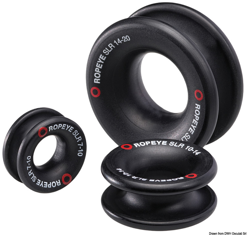 Ropeye Self-Locking Rings, anelli a bassa frizione per molteplici usi interni ed esterni. Realizzati in alluminio anodizzato, sono appositamente progettati per mantenere il regolare scorrimento di cime, scotte, drizze all'interno del canale dell'anello.