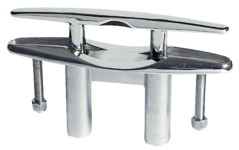 In acciaio inox AISI 316 lucidato a specchio. Complete di prigionieri di fissaggio e contropiastra di rinforzo.