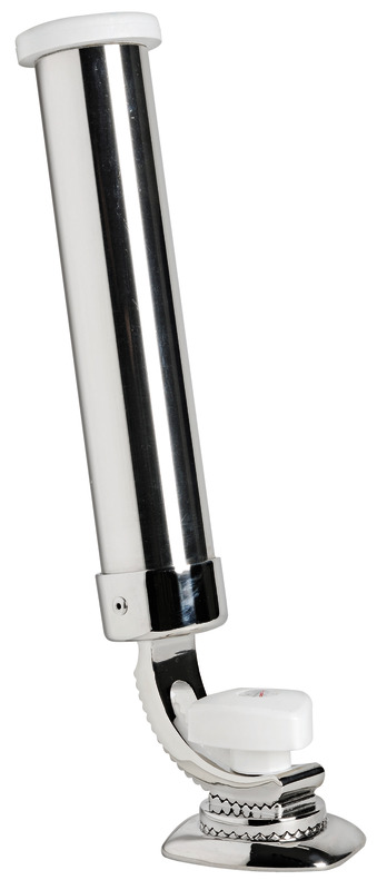 Completamente in acciaio inox AISI 316 sia la base sia il tubo. Completo di boccole in gomma per evitare che si rovini la canna. Adatto per tutte le canne in commercio. E’ provvisto di galletto speciale in plastica per un facile avvitamento. Con una base larga di grande robustezza e di spina interna ferma canna.