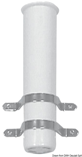 In plastica bianca, con fissaggio tramite cavallotti in acciaio inox.