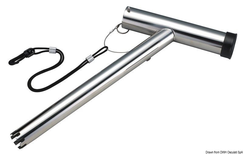 Acciaio inox lucidato. Sistema di blocco in varie posizioni sui 360°.Si inseriscono nei portacanna standard inclinati.