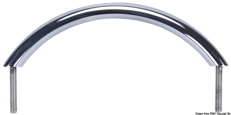 In acciaio inox lucidato a specchio sezione 25,4x18,8 mm, fissaggio con 2 prigionieri Ø 8 mm.