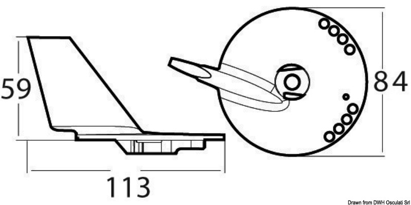 Magnesium fin anode Suzuki DF60/140 with bores