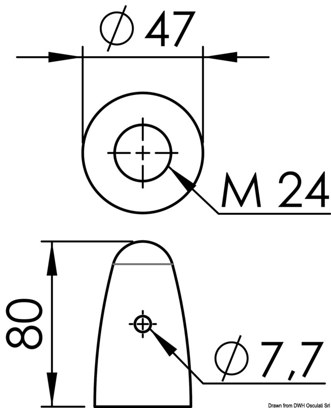 Zinc ogive for propeller Ø 35/40 mm