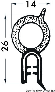 In PVC armato flessibile, completo di guarnizione in neoprene espanso a tenuta stagna. Ideale per gavoni, cofani motore ecc.