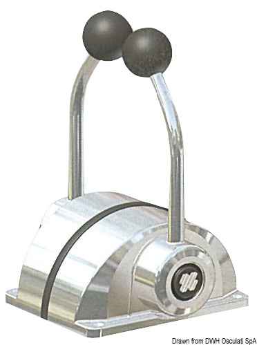 Universali per qualsiasi motore, funzione di controllo gas e invertitore. Dimensioni estremamente ridotte. Fabbricate in zama cromata. Disponibili nelle versioni ad azione doppia con disinnesto invertitore a pulsante, o ad azione singola in cui ogni leva controlla separatamente il cavo del gas o dell'inveritore. Usano qualsiasi cavo escluso C4. Già pronte per uso con cavi C2/C7/C8/MACHZero.Il kit X12 (45.012.00) OPTIONAL permette l'avviamento solo con motore in folle.Kit adattamento cavi:K60 (B301/B302) con cavi C5/C16/MACH5;K62 (B301/B302) con cavi C36/MACH36;K63 (B322) con cavi C5/C16/MACH5;K65 (B322) con cavi C36/MACH36;K67 (B322) con cavi C2/C7/C8/MACH0.Per cavi C36/MACH36 richiedere kit K62 (45.100.12). Per cavi C22 richiedere kit K61 (45.100.13).