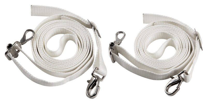 Formato da un nastro di larghezza 25 mm e con lunghezza 3 m (utile 2,90 m).Un'estremità con moschettone e cinghia per regolazione fissa e una con moschettone di tensionamento.Venduto in coppia in confezione espositiva.