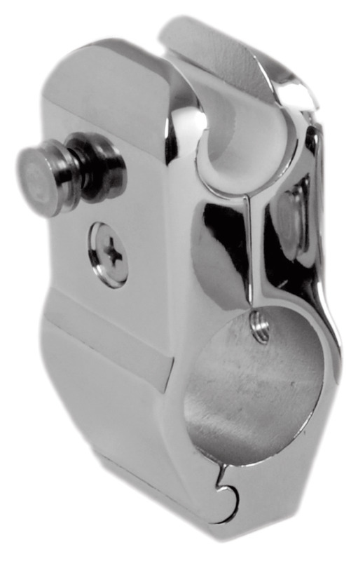 Sede di rotazione in nylon. Le due parti si separano velocemente sfilando l'apposita spina di sicurezza. Costruzione in acciaio inox AISI 316 lucidato a specchio.