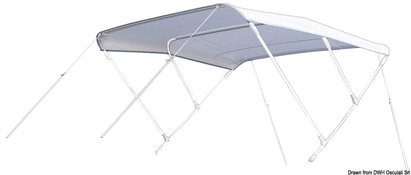 Non richiedono installazioni fissa. Sono pieghevoli e realizzate con tubi in alluminio verniciato bianco, Ø 20 mm, tessuto in poliestere/PVC bianco impermeabile resistente UV.Sono complete di custodia per poterle riporre piegate, modello universale. Snodi in nylon.