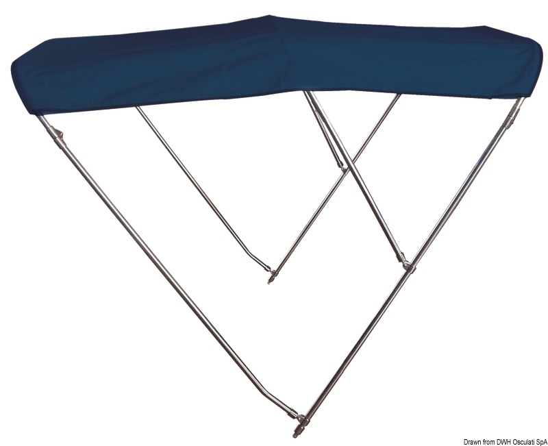 Tubo acciaio inox lucidato AISI 316 Ø 25 mm. Raccorderia acciaio inox AISI 316. Archi abbattibili. Tessuto poliestere/poliuretano 600D impermeabile e resistente UV.