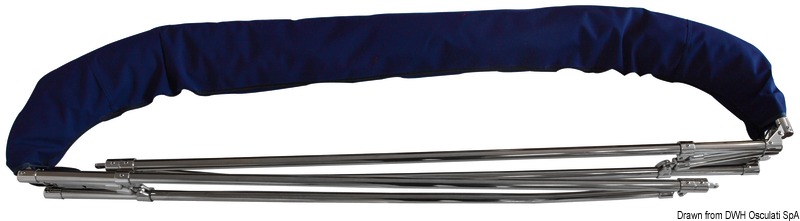 Tubo acciaio inox lucidato AISI 316 Ø 25 mm. Raccorderia acciaio inox AISI 316. Archi abbattibili. Tessuto poliestere/poliuretano 600D impermeabile e resistente UV.