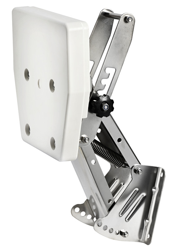 In acciaio inox lucidati a specchio.Funzionamento a ribalta con possibilità di regolazione intermedia, tramite una comoda maniglia.Questi supporti sono equipaggiati con le nuove tavolette in plastica ad alta resistenza.Vantaggi: inalterabile nel tempo; resistenza meccanica 1,5 volte le equivalenti in legno; look accurato.