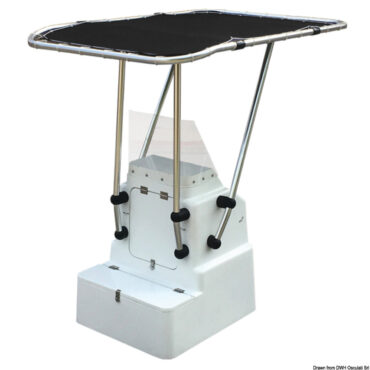 Fabbricato in tubo Ø 44 mm, con raccordi in resina ad alta resistenza e parti saldate di altissima qualità. Universale in quanto gli attacchi alla console possono essere regolati a piacere. Il tessuto del T-Top è poliestere ATLAS blu da 310 g/m2 impermeabile ed UV resistente.Velocità massima consentita con telo installato: 25 nodi.