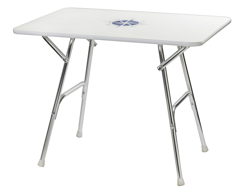 Struttura tubo alluminio anodizzato Ø 25 mm. Ripiano bianco con decoro, spessore 16 mm.