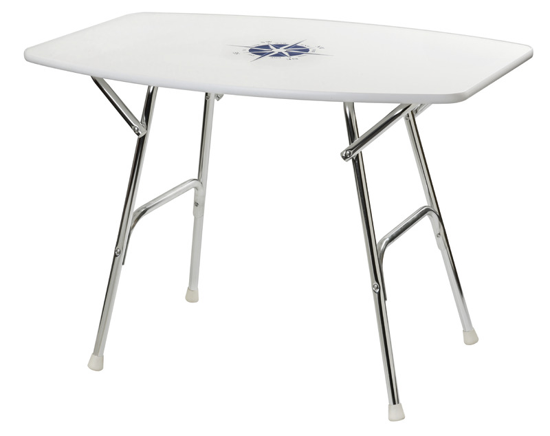 Struttura tubo alluminio anodizzato Ø 25 mm. Ripiano bianco con decoro, spessore 16 mm.