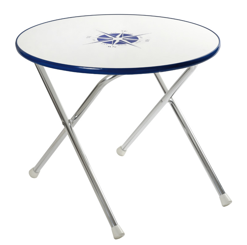 Struttura tubo alluminio anodizzato Ø 25 mm. Ripiano bianco con decoro, spessore 16 mm.