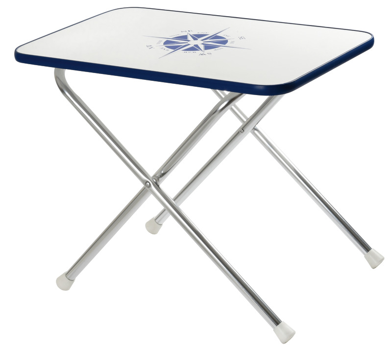 Struttura tubo alluminio anodizzato Ø 25 mm. Ripiano bianco con decoro, spessore 16 mm.